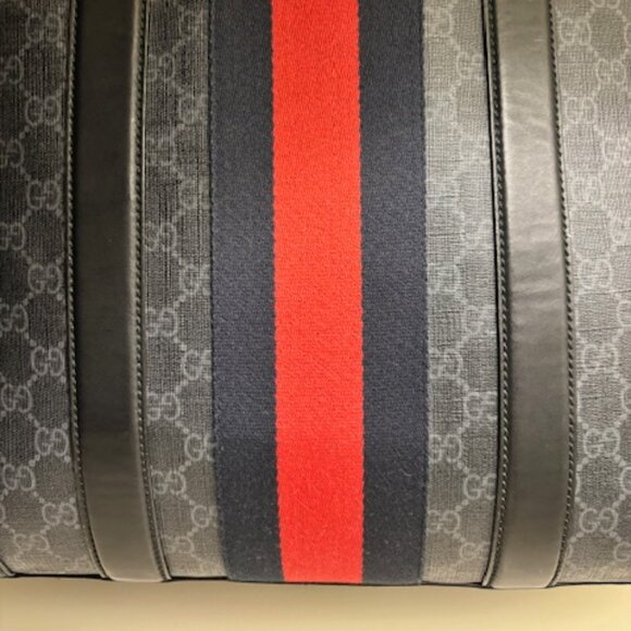 Gucci GG Supreme🔥Canvas Tote😍 Black/Navy/ Red Web Stripe - Picture 10 of 16